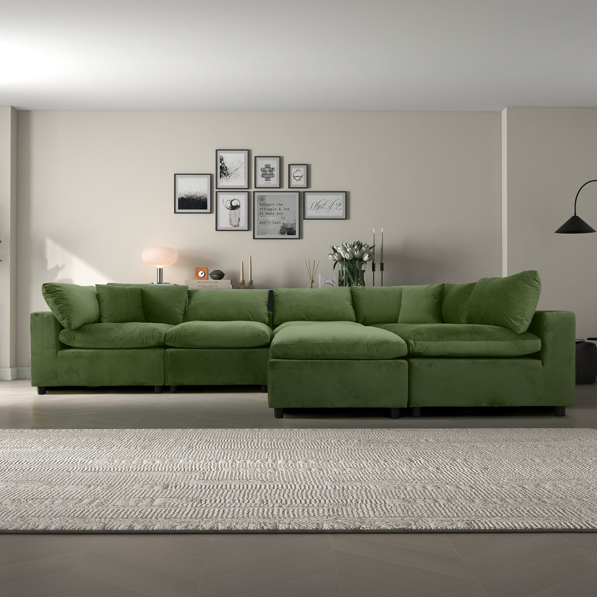 Laurel Olive Green Velvet Modular Sofa
