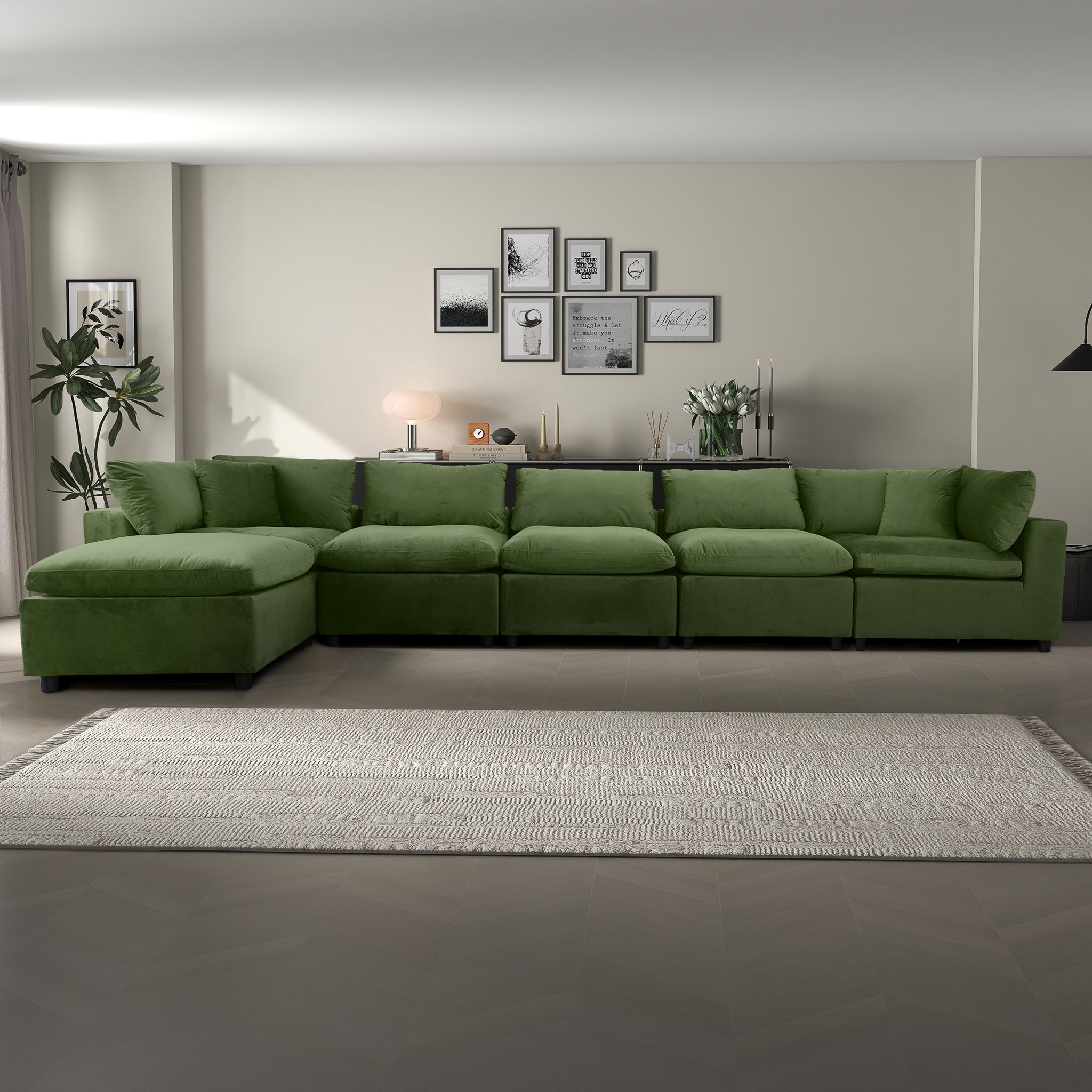 Laurel Olive Green Velvet Modular Sofa