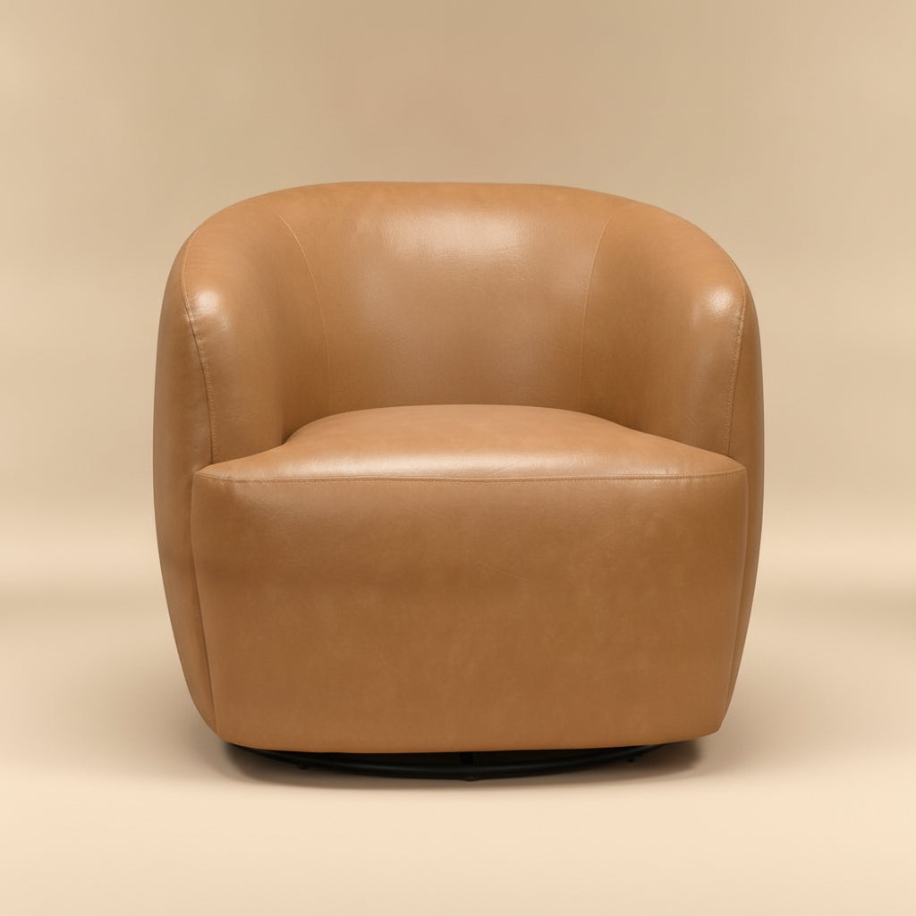 Rivet Tan Vegan Leather Swivel Chair - MidinMod