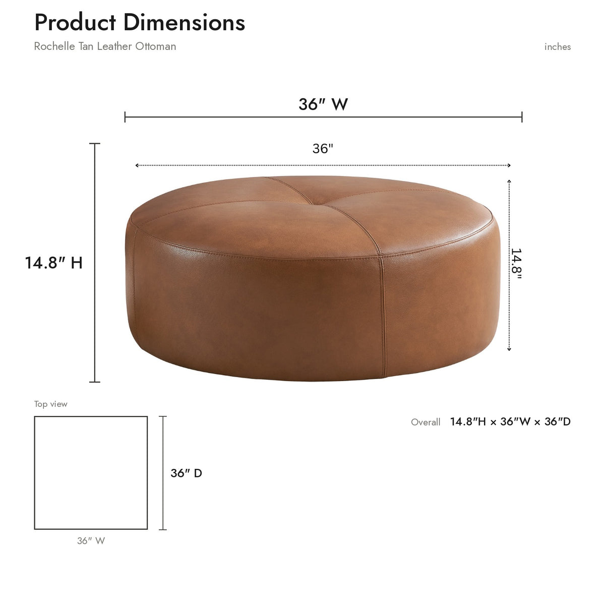 Rochelle Mid-Century Modern Tan Genuine Leather Ottoman - MidinMod