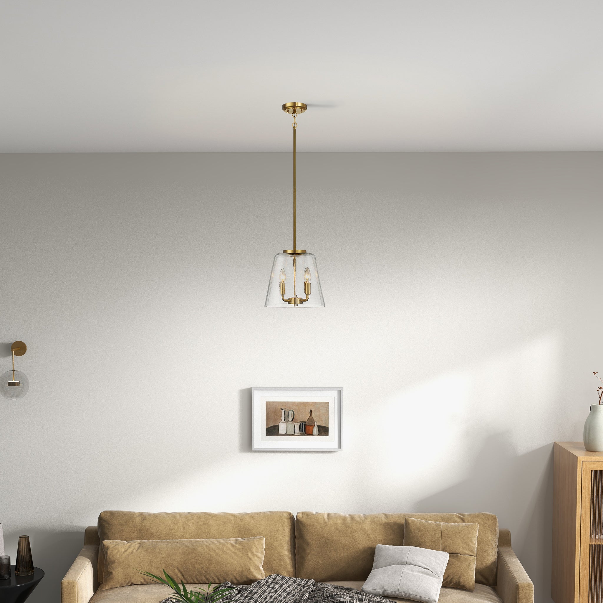 Soiree Four Candle Lights Pendant With Clear Glass - Satin Brass