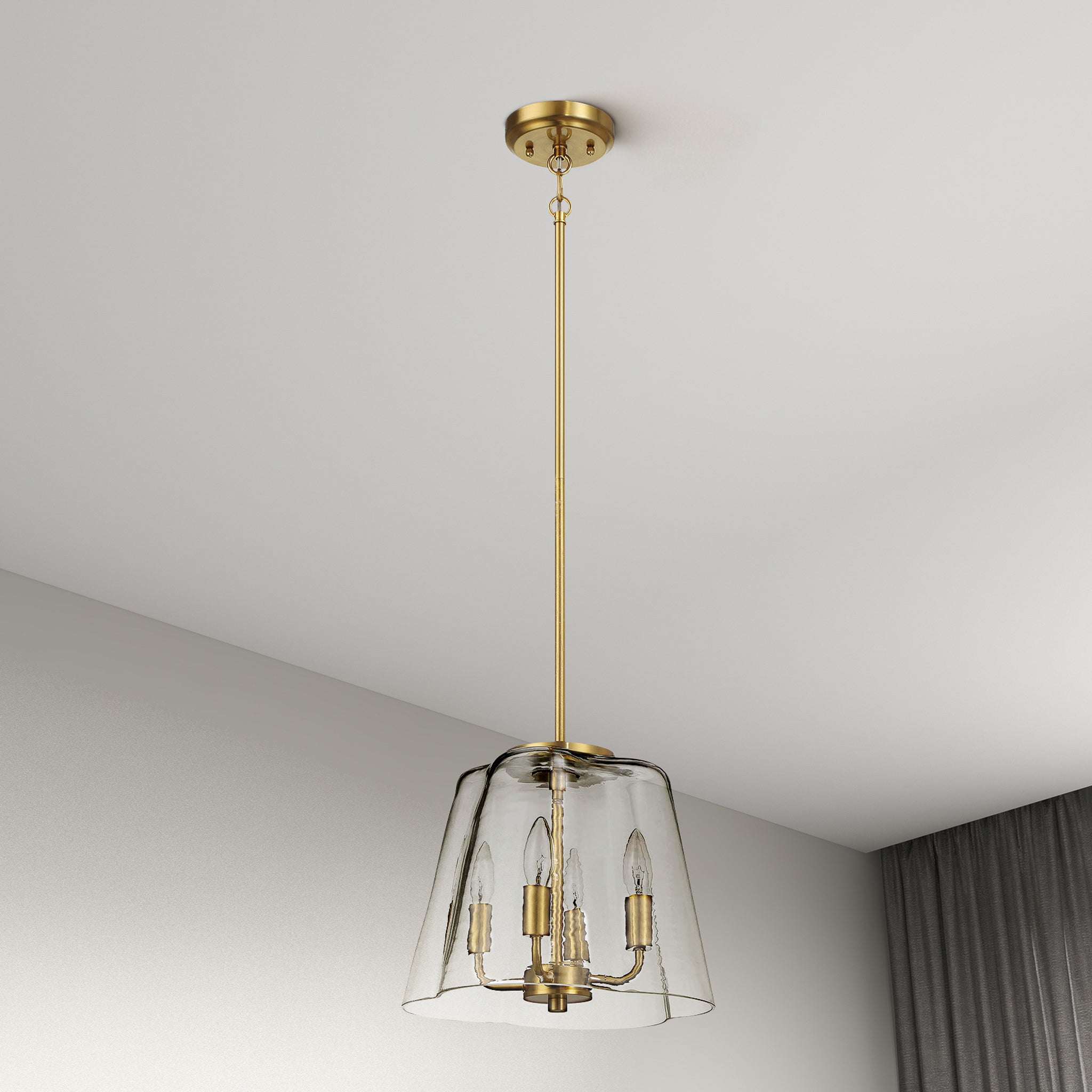 Soiree Four Candle Lights Pendant With Clear Glass - Satin Brass