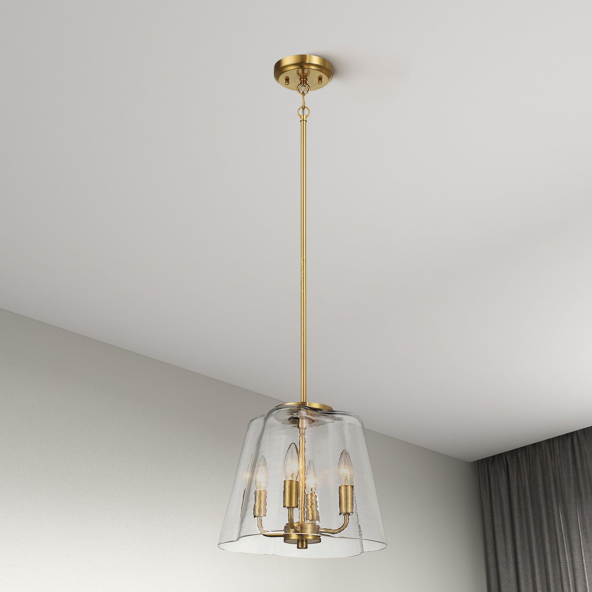 Soiree Four Candle Lights Pendant With Clear Glass - Satin Brass