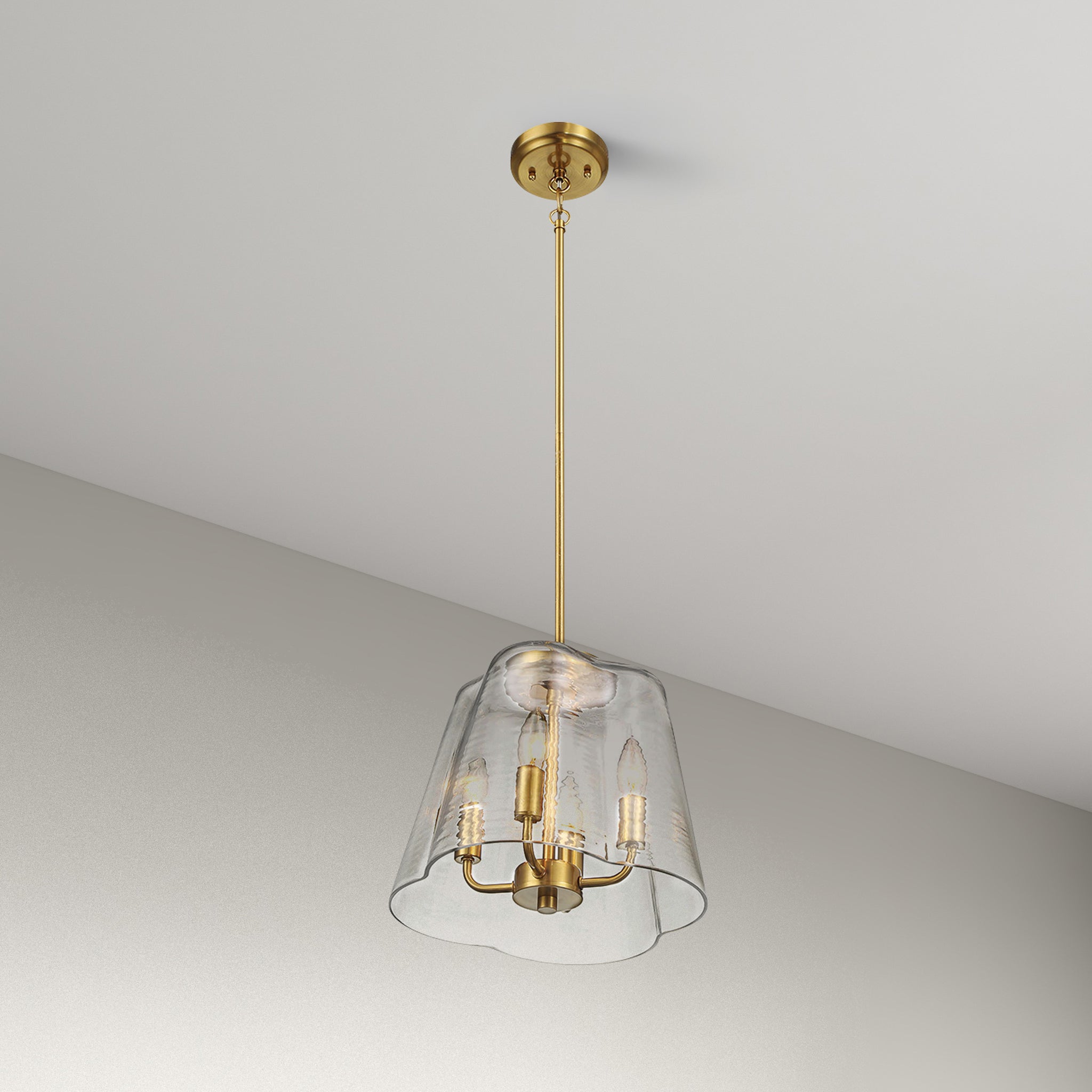 Soiree Four Candle Lights Pendant With Clear Glass - Satin Brass