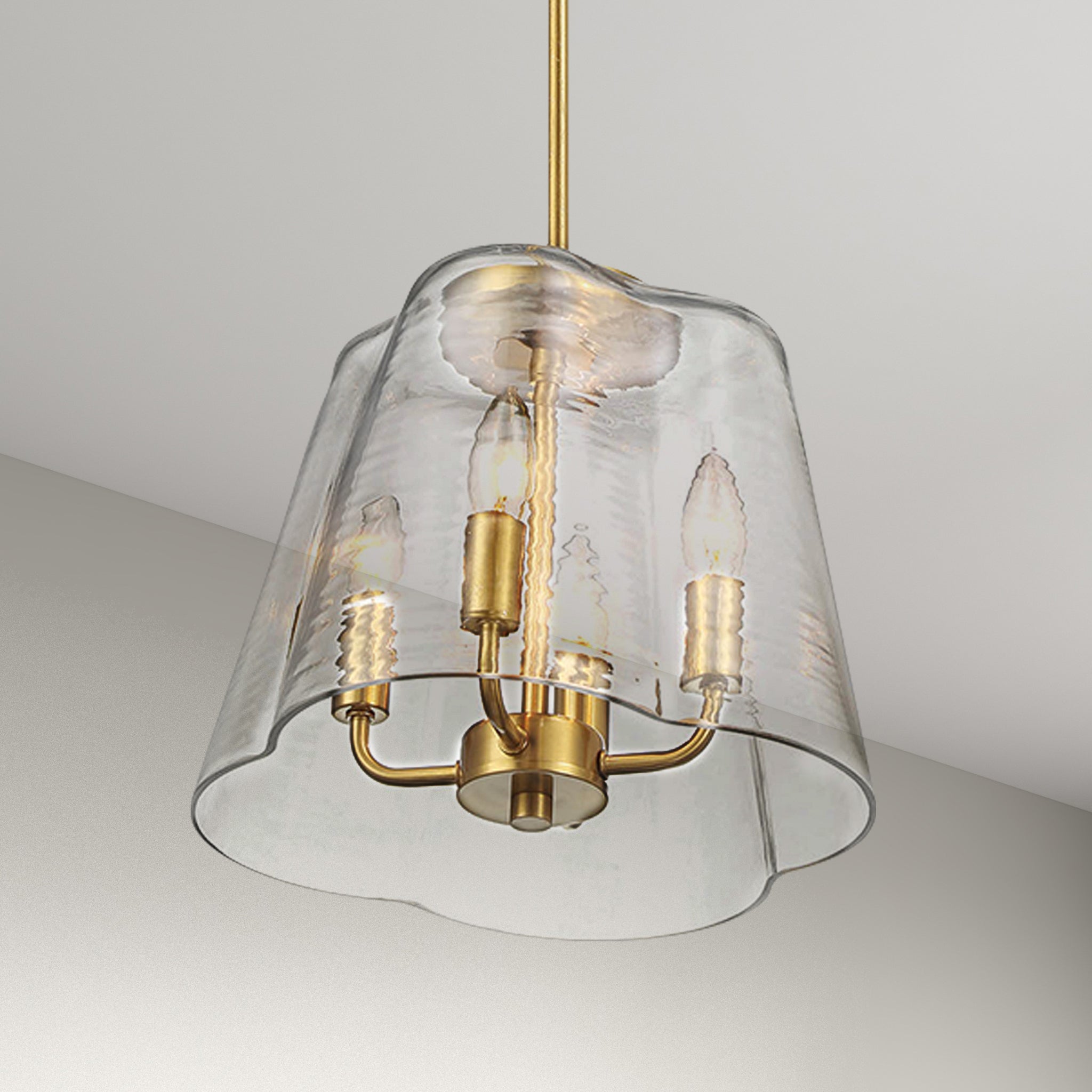Soiree Four Candle Lights Pendant With Clear Glass - Satin Brass