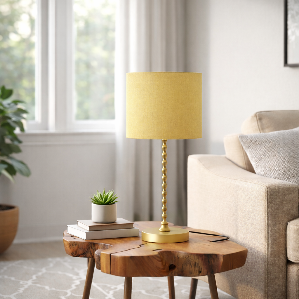 Torch Table Lamp | Gold Iron Base & Ochre Faux Linen Shade | MidinMod