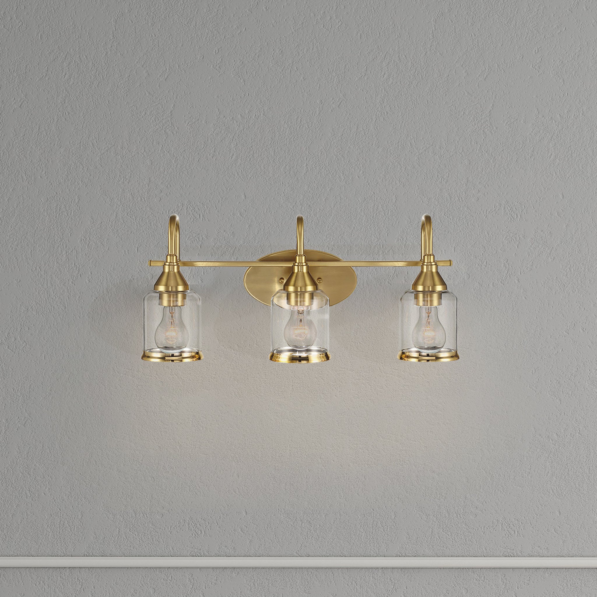 Twilight Three Lights Brushed Gold Contemporary Vanity Light 22"W × 10"H × 7.48"E with Clear Glass