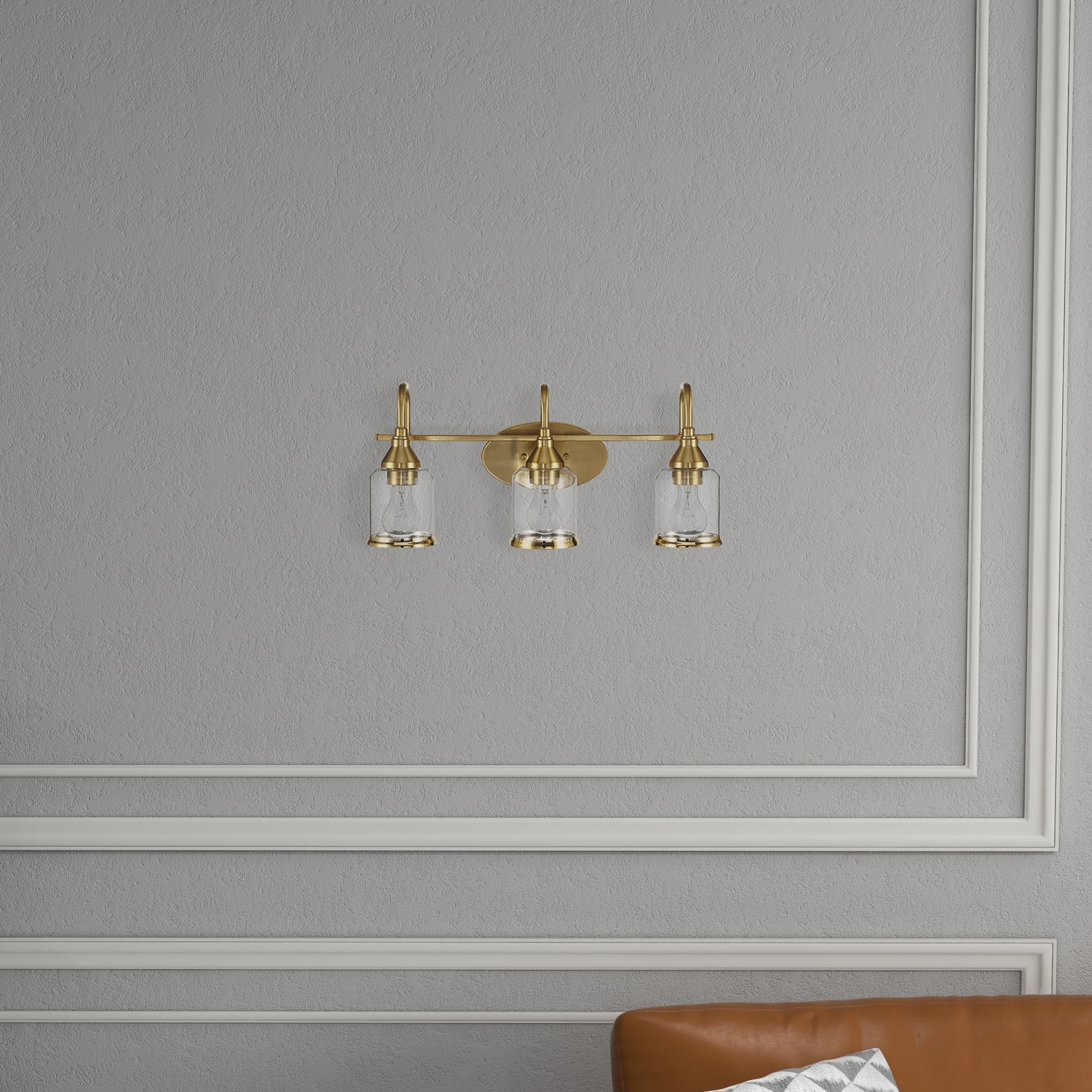 Twilight Three Lights Brushed Gold Contemporary Vanity Light 22"W × 10"H × 7.48"E with Clear Glass