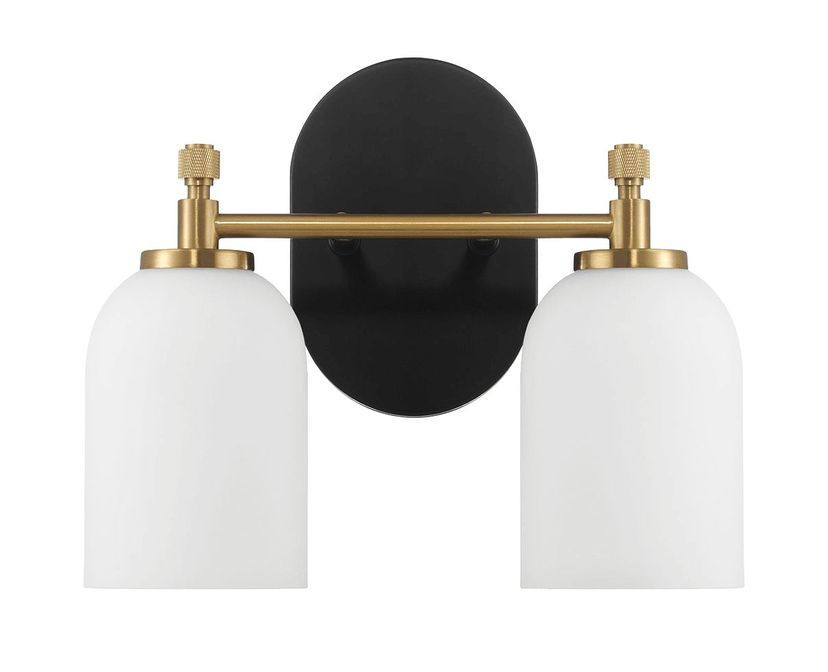 Vortex Two Lights Vanity in Traditional Style for Over Bathroom Mirror Wall Sconce 12.25"W × 10.125"H × 5.5"E With White Frosted Glass - MidinMod Houston Tx Mid Century Furniture Store - Wall Lamp 1