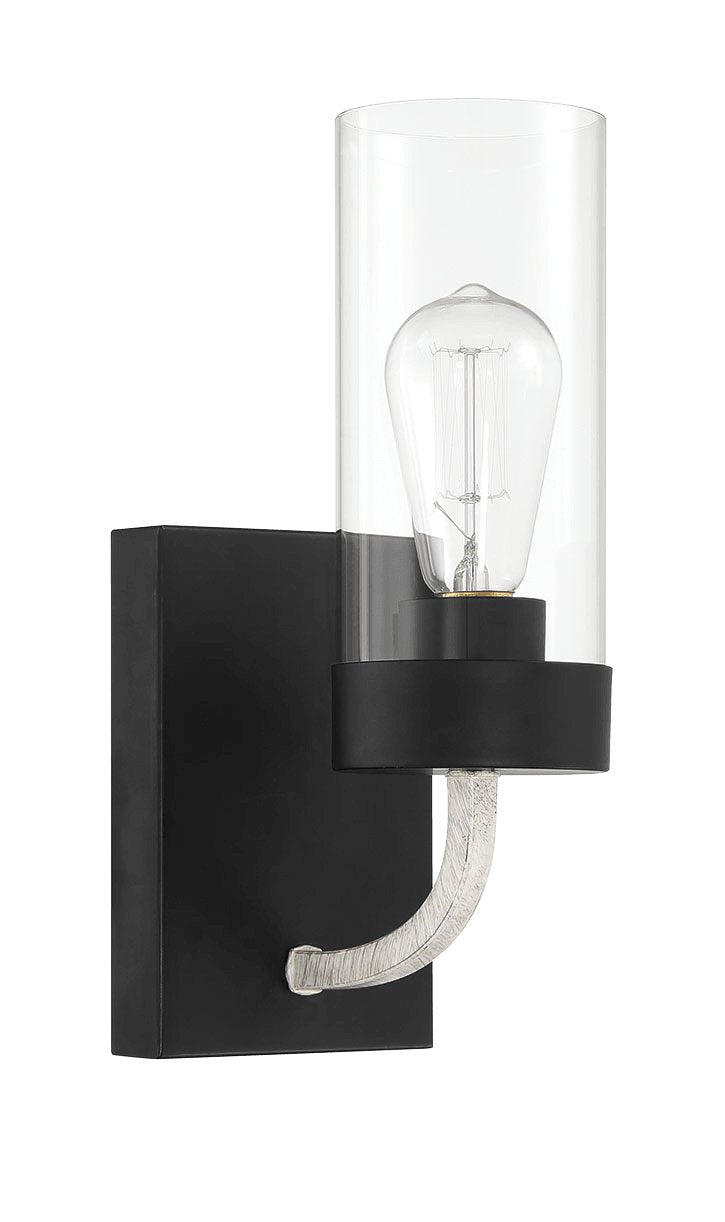 Zephyr Single Light Sconce With Clear Glass Metal Black Finish - MidinMod