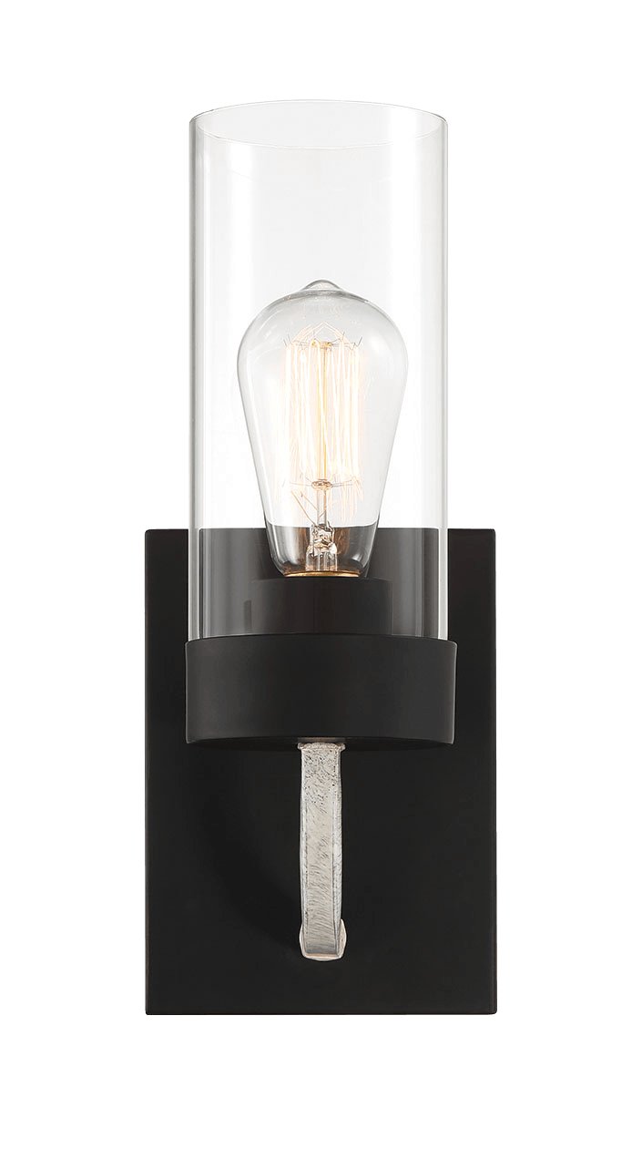 Zephyr Single Light Sconce With Clear Glass Metal Black Finish - MidinMod