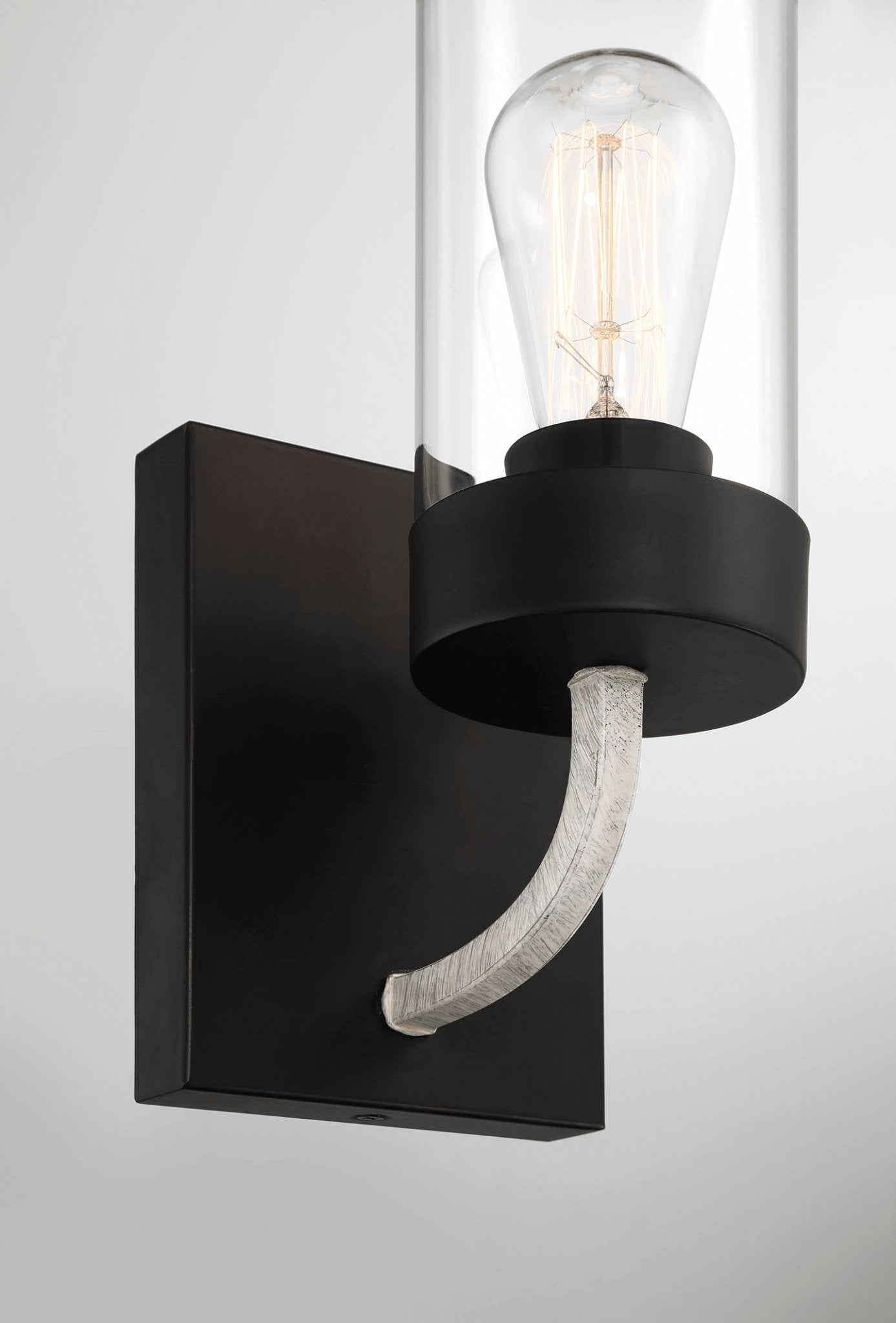 Zephyr Single Light Sconce With Clear Glass Metal Black Finish - MidinMod