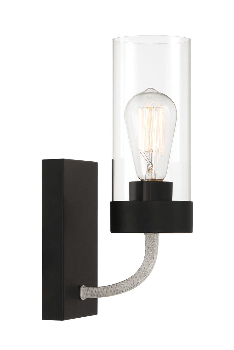 Zephyr Single Light Sconce With Clear Glass Metal Black Finish - MidinMod