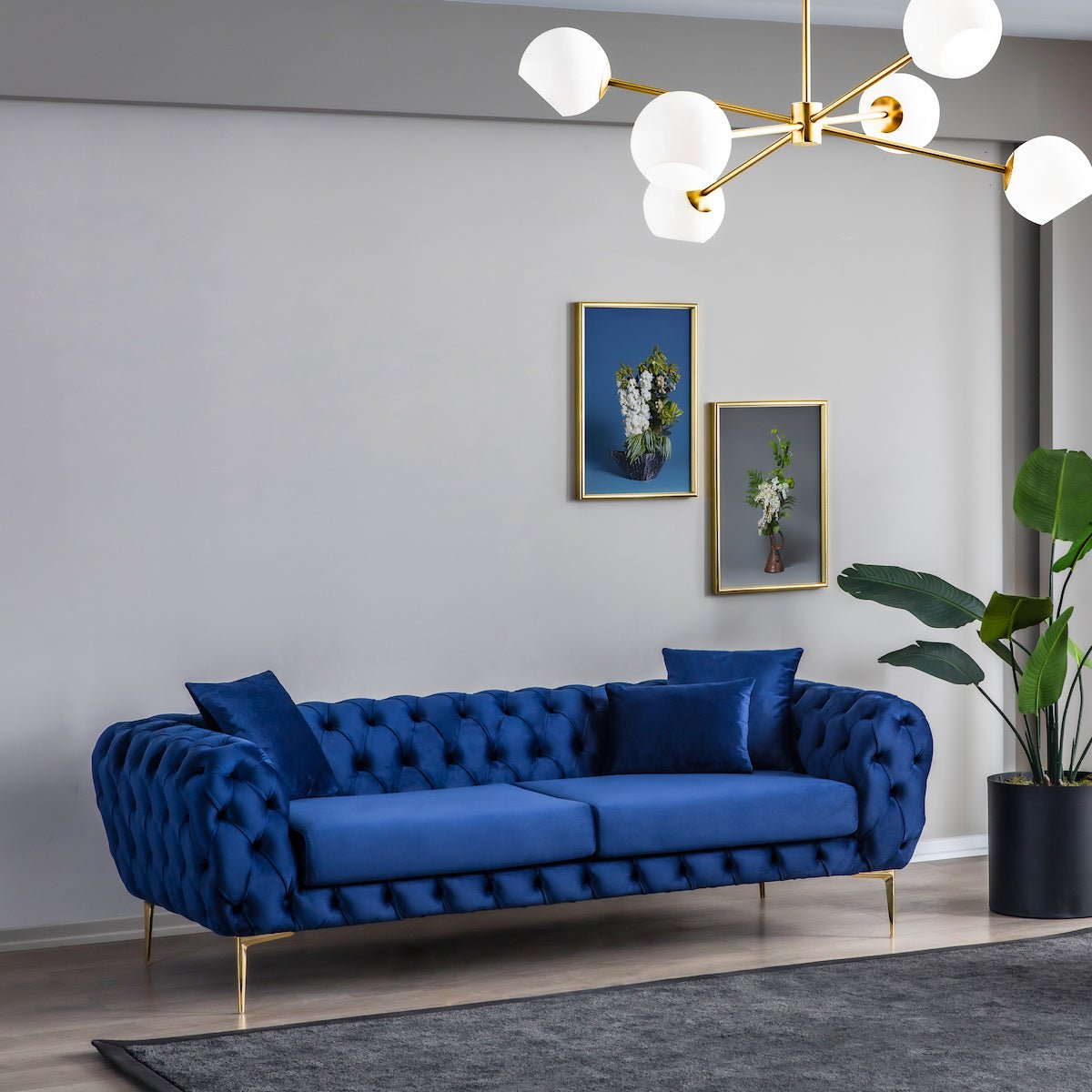 Jessica Navy Blue Velvet Sofa - MidinMod