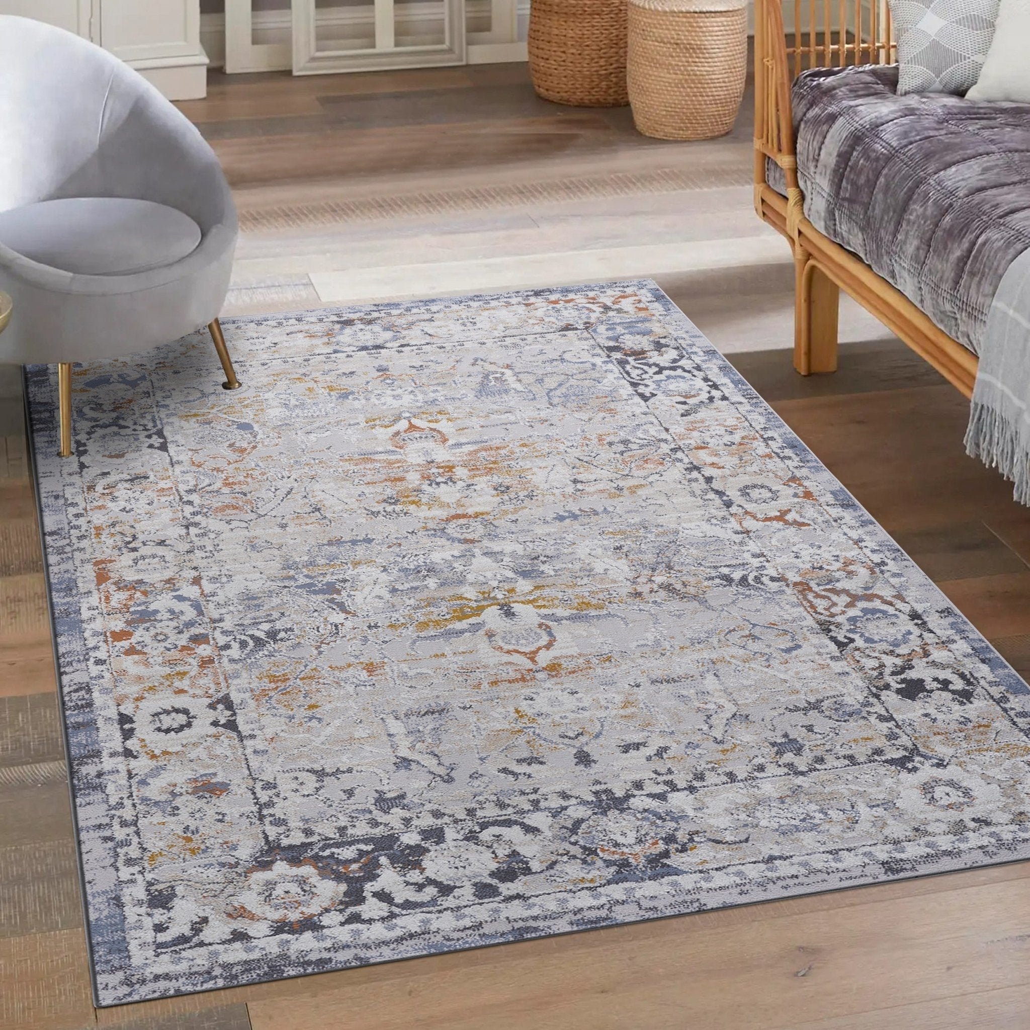 Payas Ivory - Grey Rug Size 6'7'' x 9' - MidinMod
