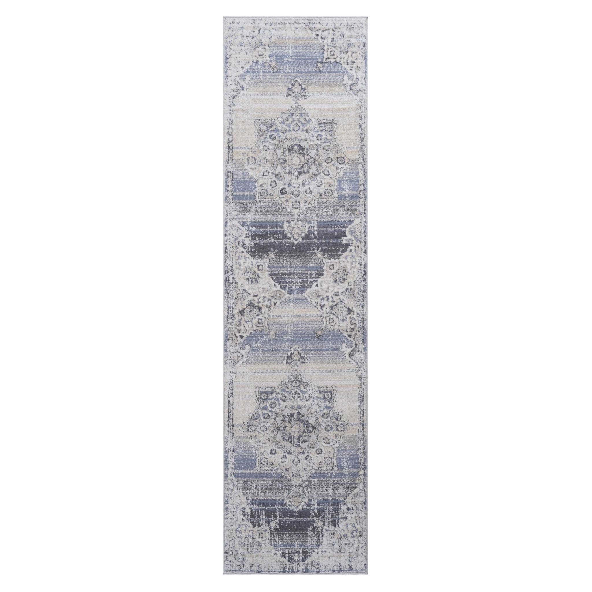 Payas Cream-Blue Runner Rug Size 2'2'' x 8' - MidinMod