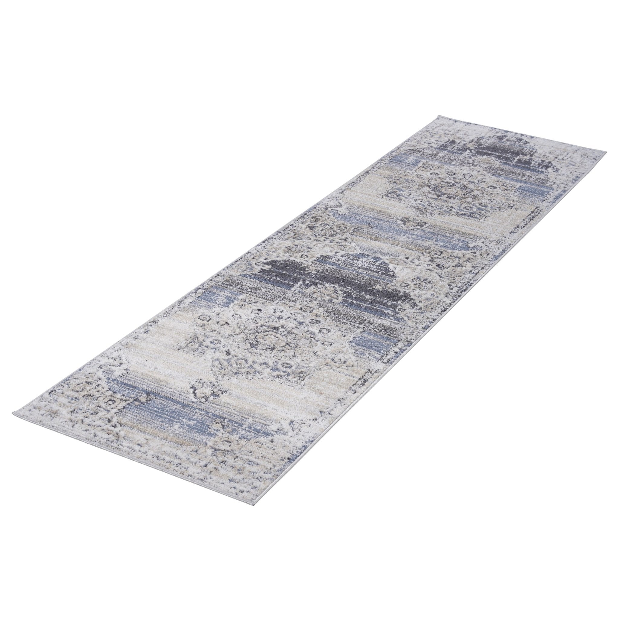 Payas Cream-Blue Runner Rug Size 2'2'' x 8' - MidinMod