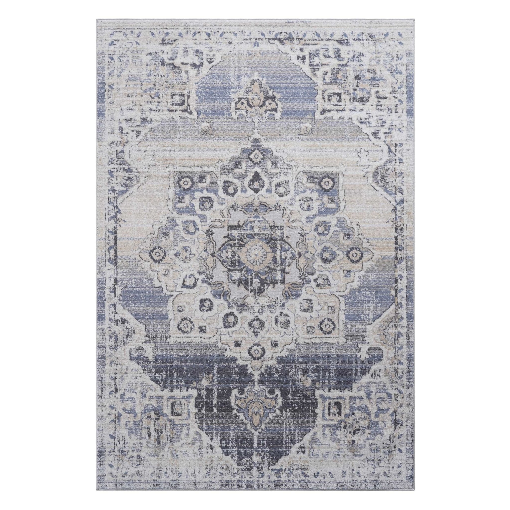 Payas Cream - Blue Rug Size 6'7'' x 9' - MidinMod