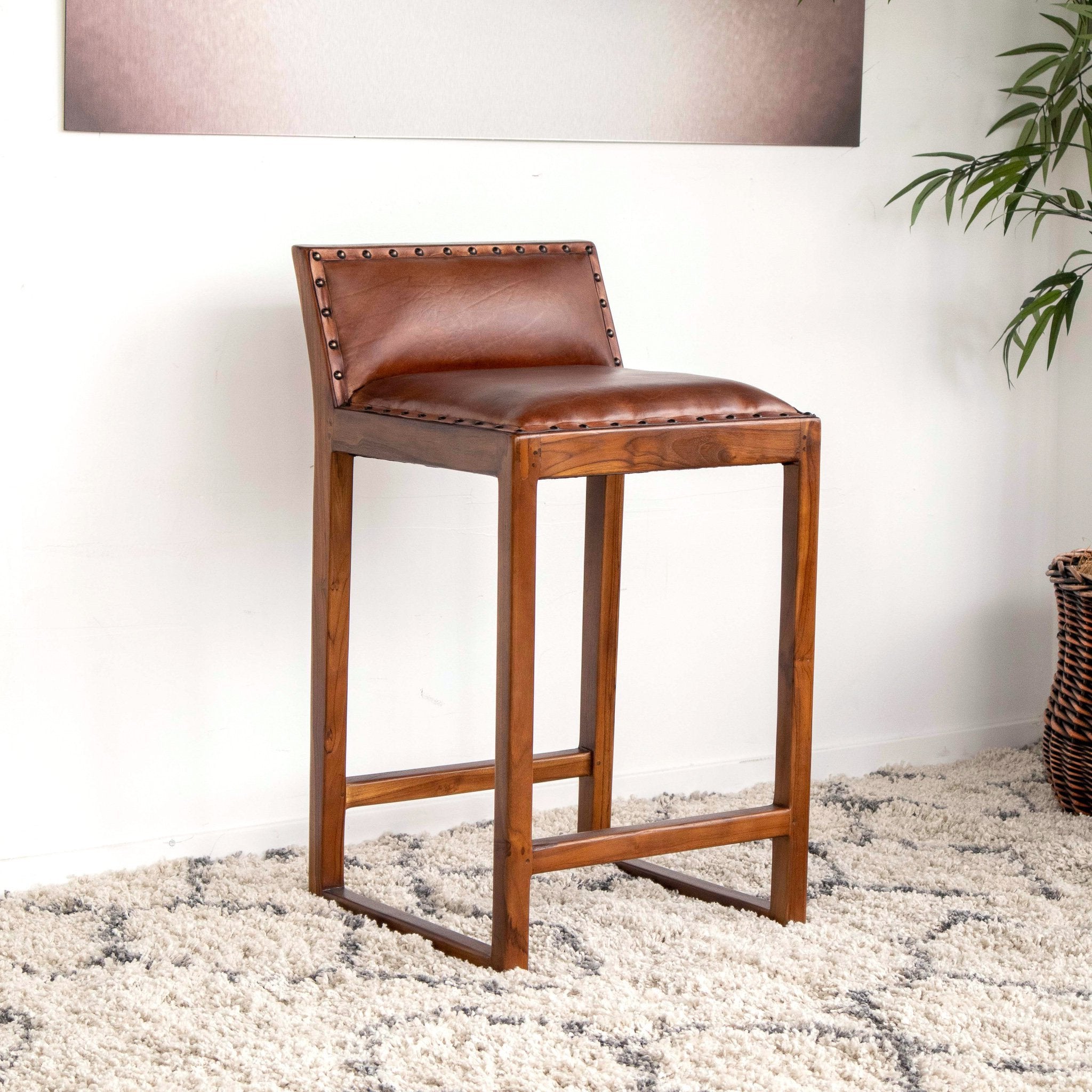 Ataya Genuine Leather Counter Stool (Tan) - MidinMod