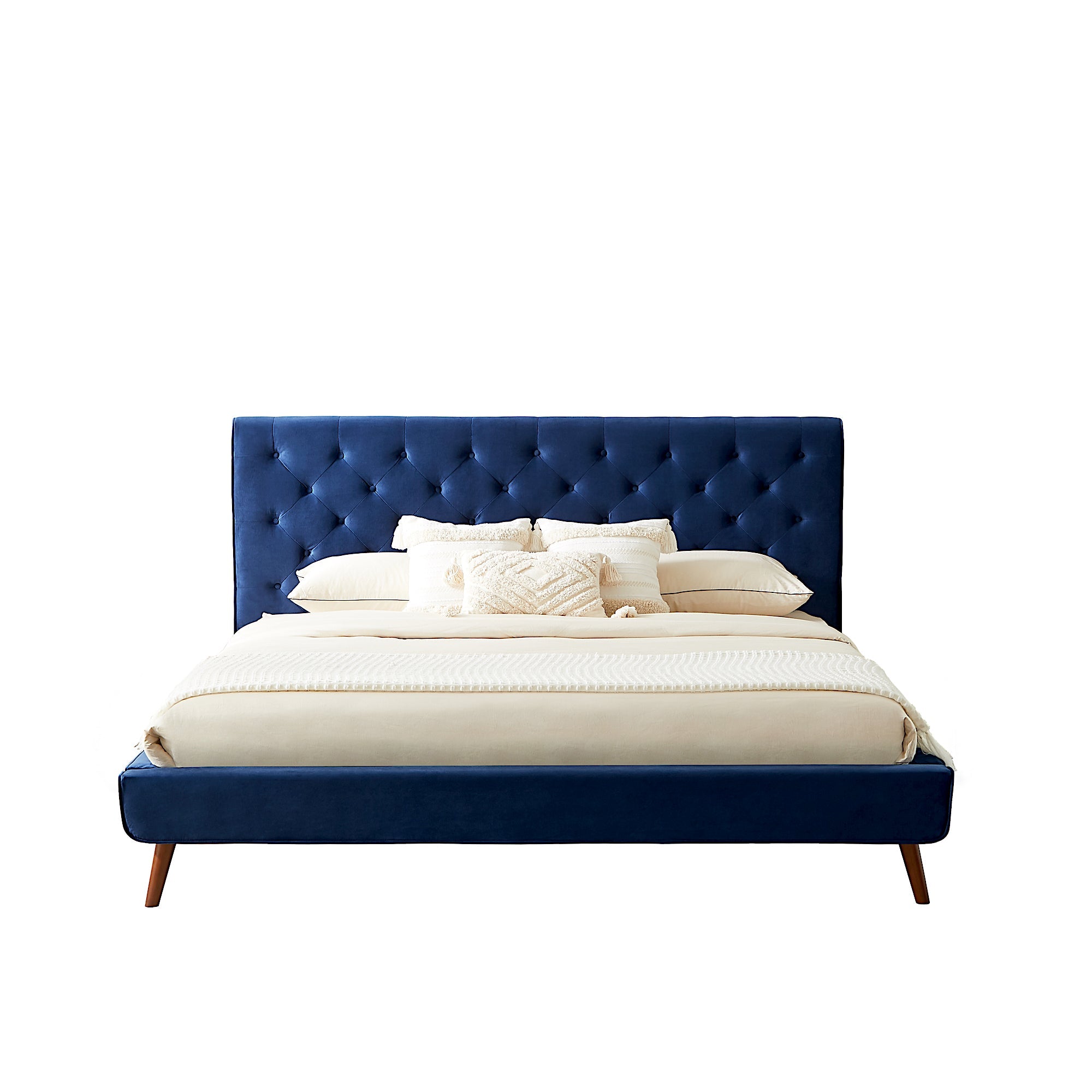 Ashley King Navy Blue Velvet Platform Bed - MidinMod