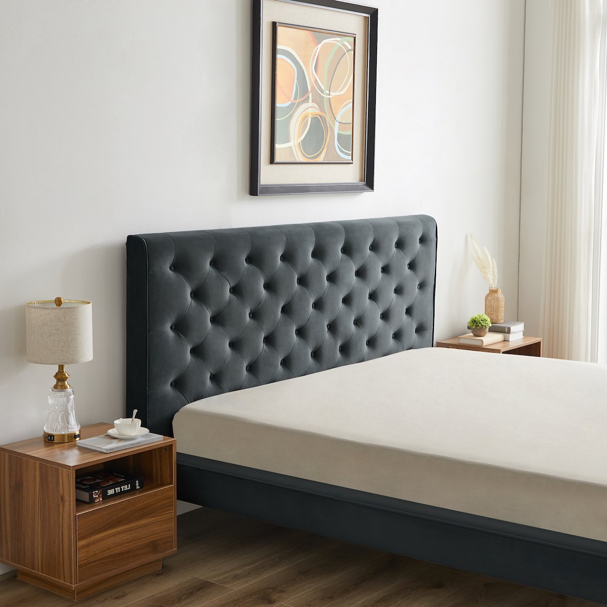 Ashley King Dark Gray Velvet Platform Bed - MidinMod