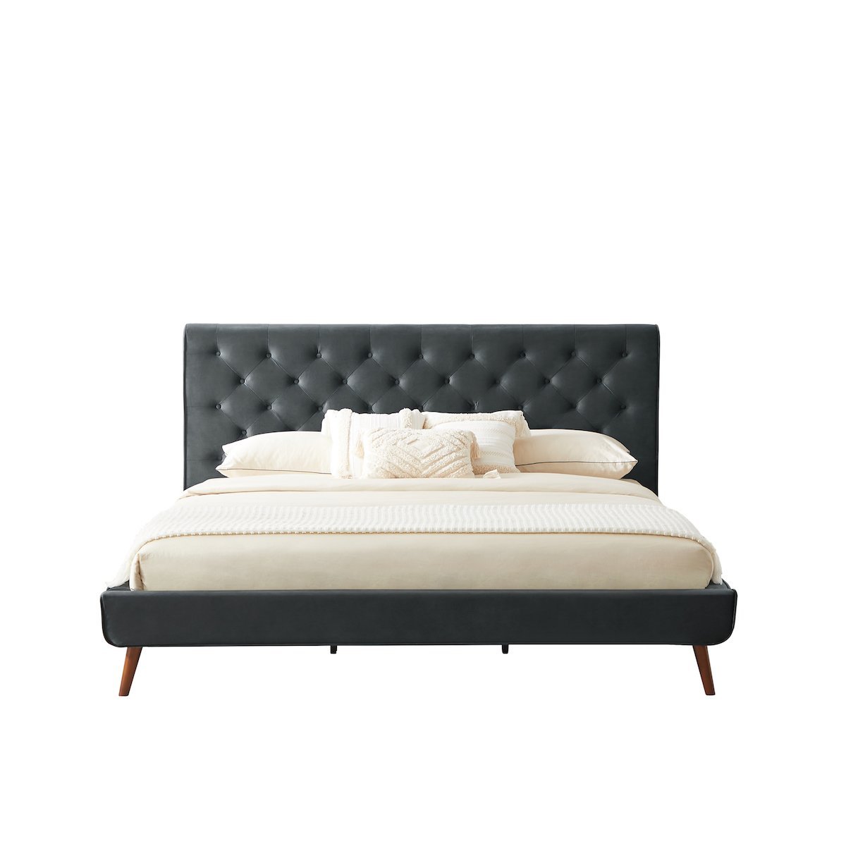 Ashley King Dark Gray Velvet Platform Bed - MidinMod