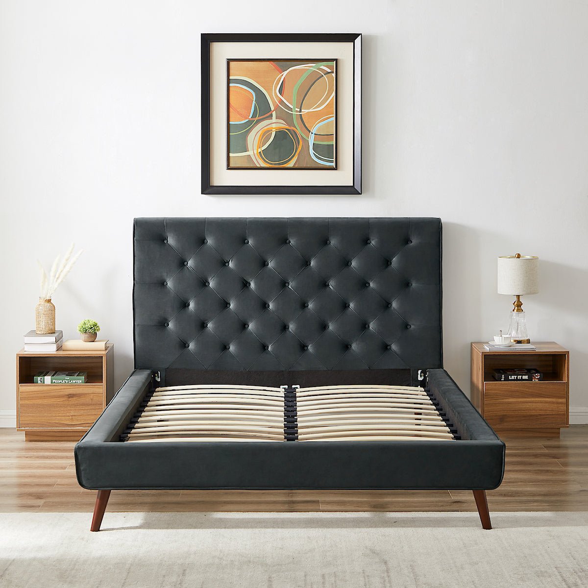 Ashley Queen Dark Gray Velvet Platform Bed - MidinMod