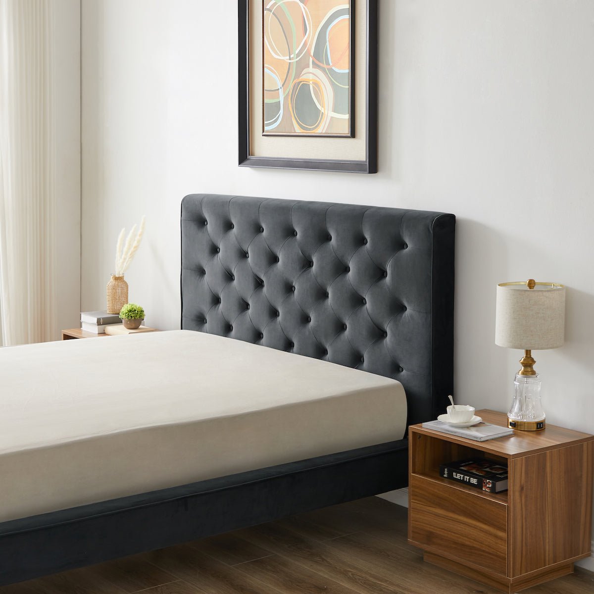 Ashley Queen Dark Gray Velvet Platform Bed - MidinMod