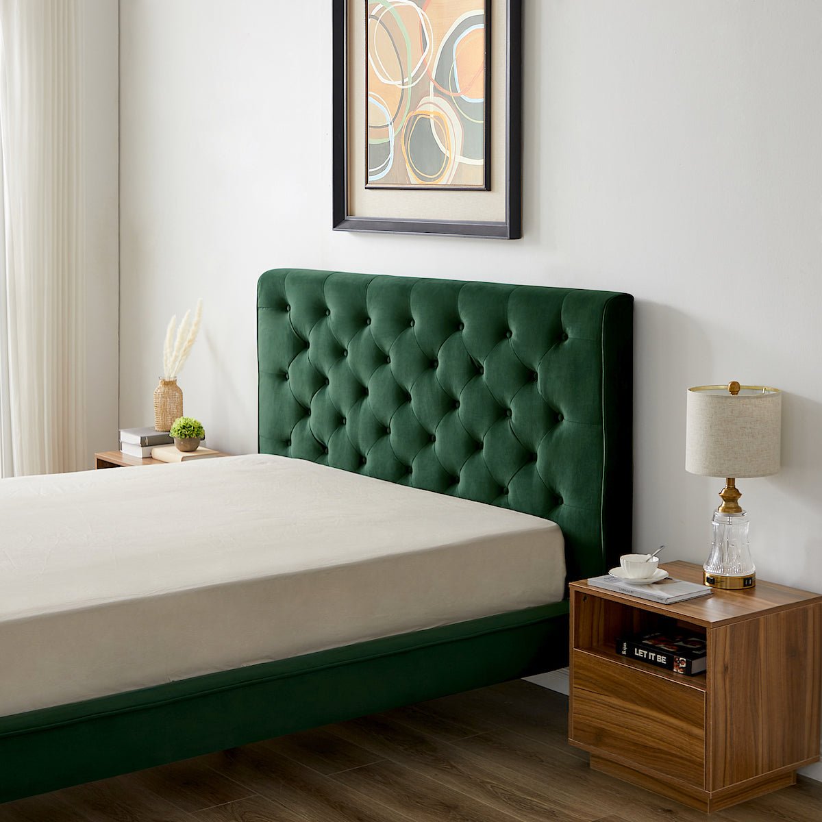 Ashley Queen Emerald Green Velvet Platform Bed - MidinMod