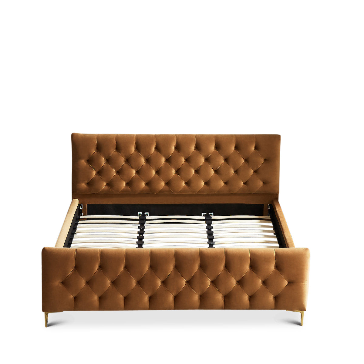 Beverly King Cognac Velvet Platform Bed - MidinMod