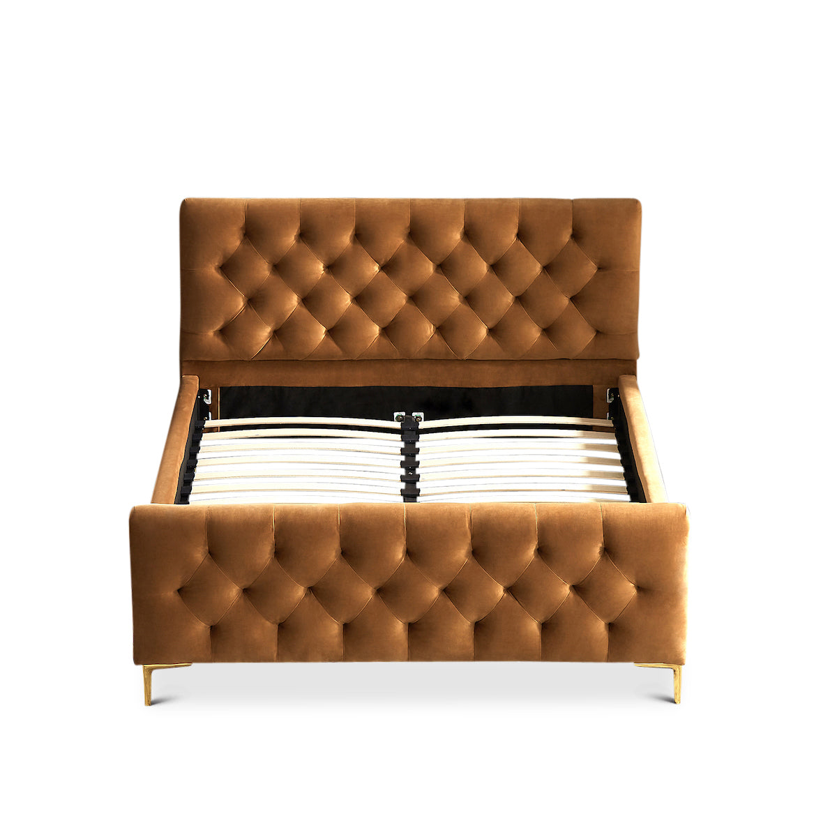 Beverly Queen Cognac Velvet Platform Bed - MidinMod