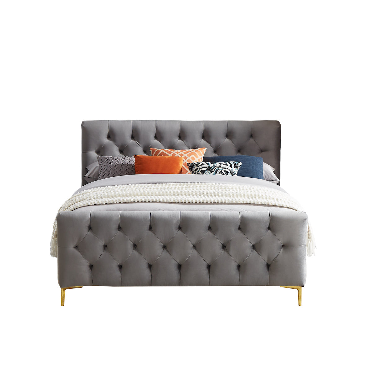 Beverly Queen Dark Grey Velvet Platform Bed - MidinMod