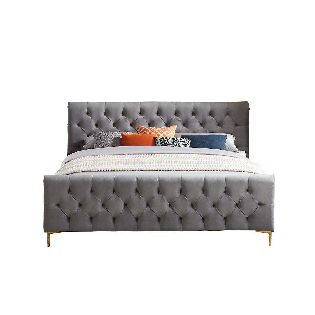 Beverly King Dark Grey Velvet Platform Bed - MidinMod