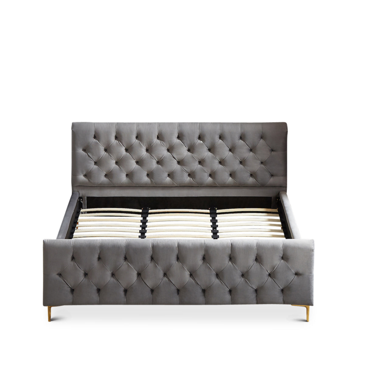 Beverly King Dark Grey Velvet Platform Bed - MidinMod