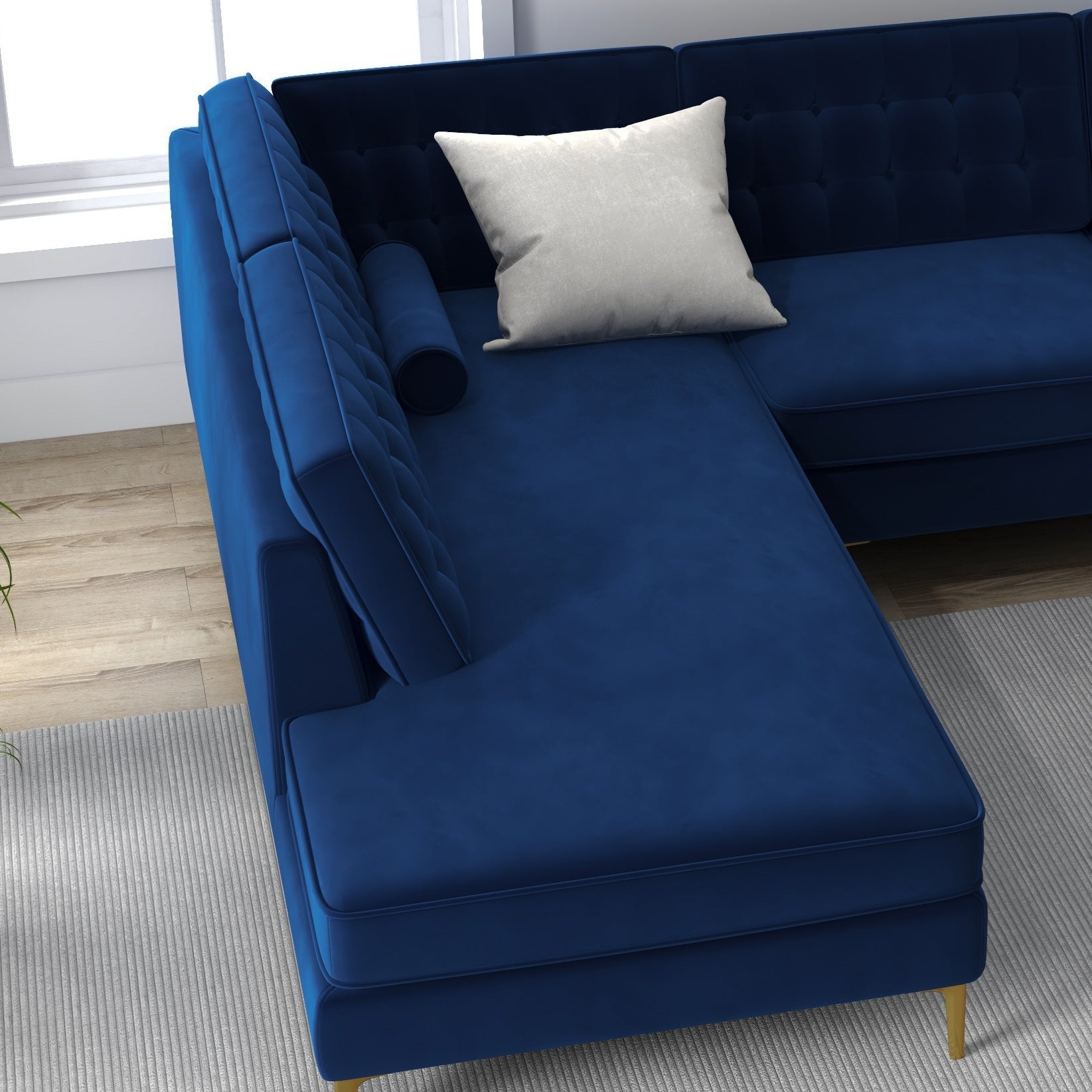 Caleb Blue Velvet Sectional Sofa Left Facing Chaise - MidinMod