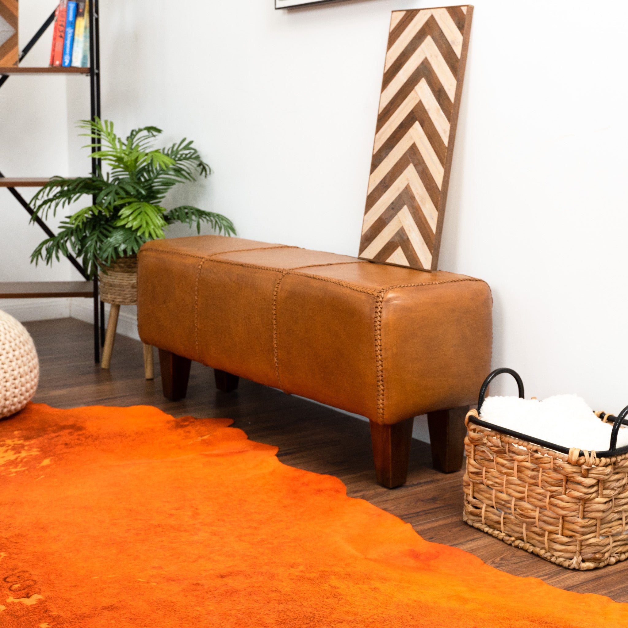 Moicor Tan Leather Modern Living Room Bench - MidinMod