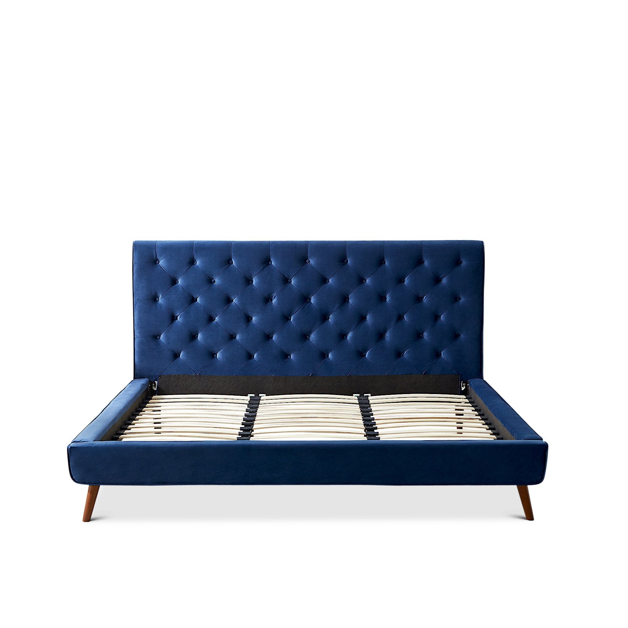 Ashley King Navy Blue Velvet Platform Bed - MidinMod
