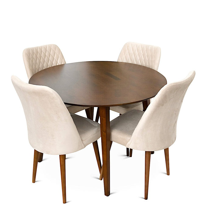 Aliana Dining Set with 4 Evette Beige Chairs (Walnut) | Mid in Mod | Houston TX | Best Furniture stores in Houston