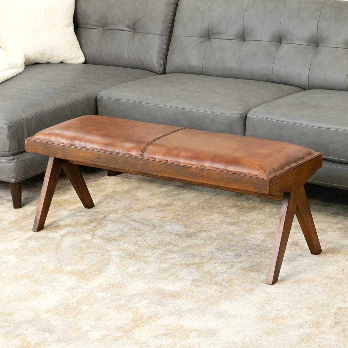 Finley Mindi Leather Bench - MidinMod
