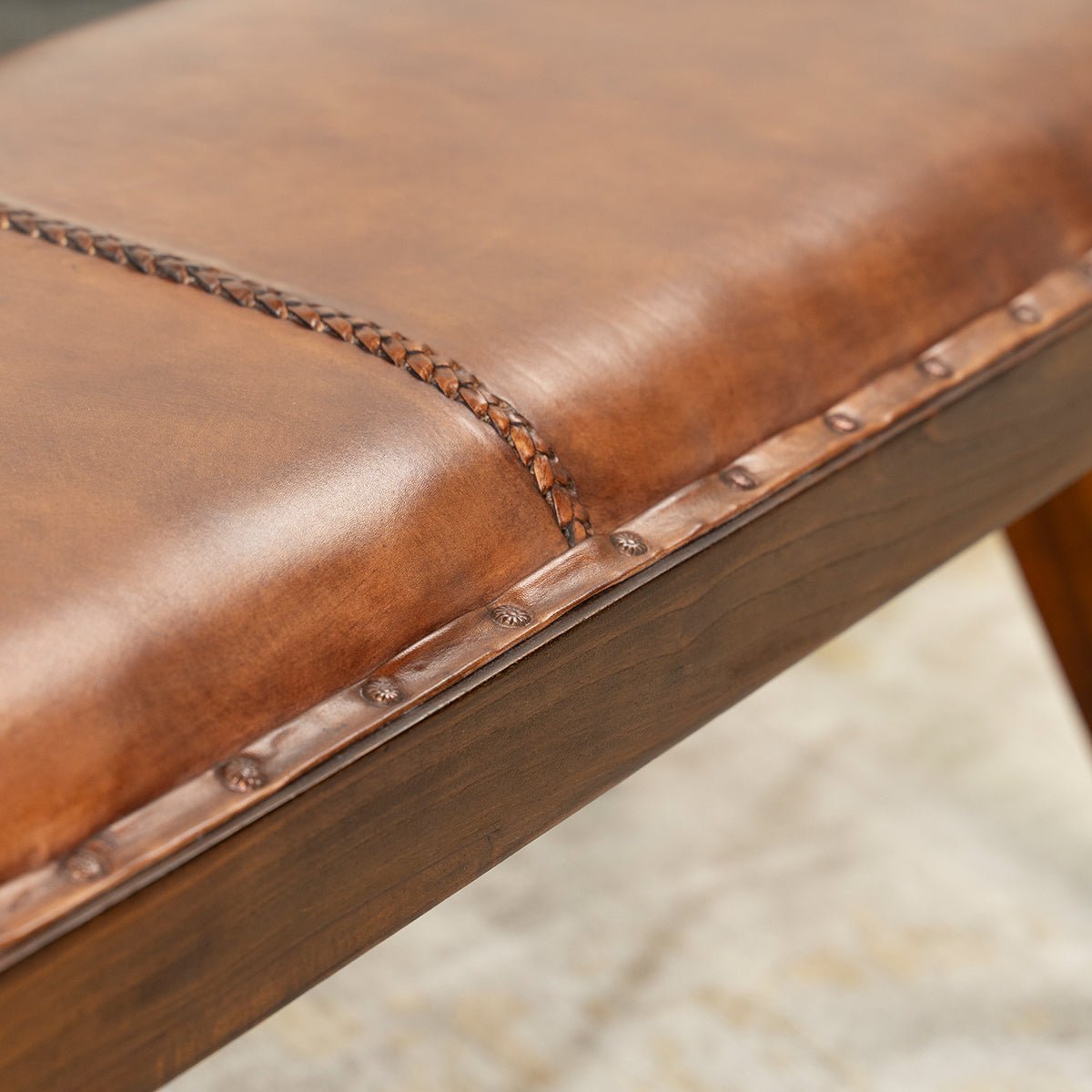 Finley Genuine Tan Leather Bench | MidinMod | Houston TX | Best Furniture stores in Houston