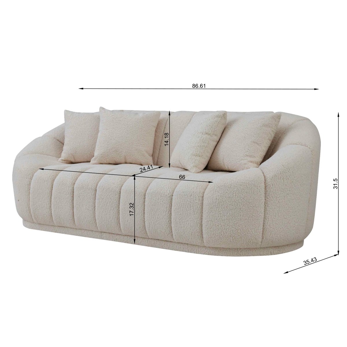 Forrester Sofa Modern Japandi Style Tight Back White Boucle - MidinMod