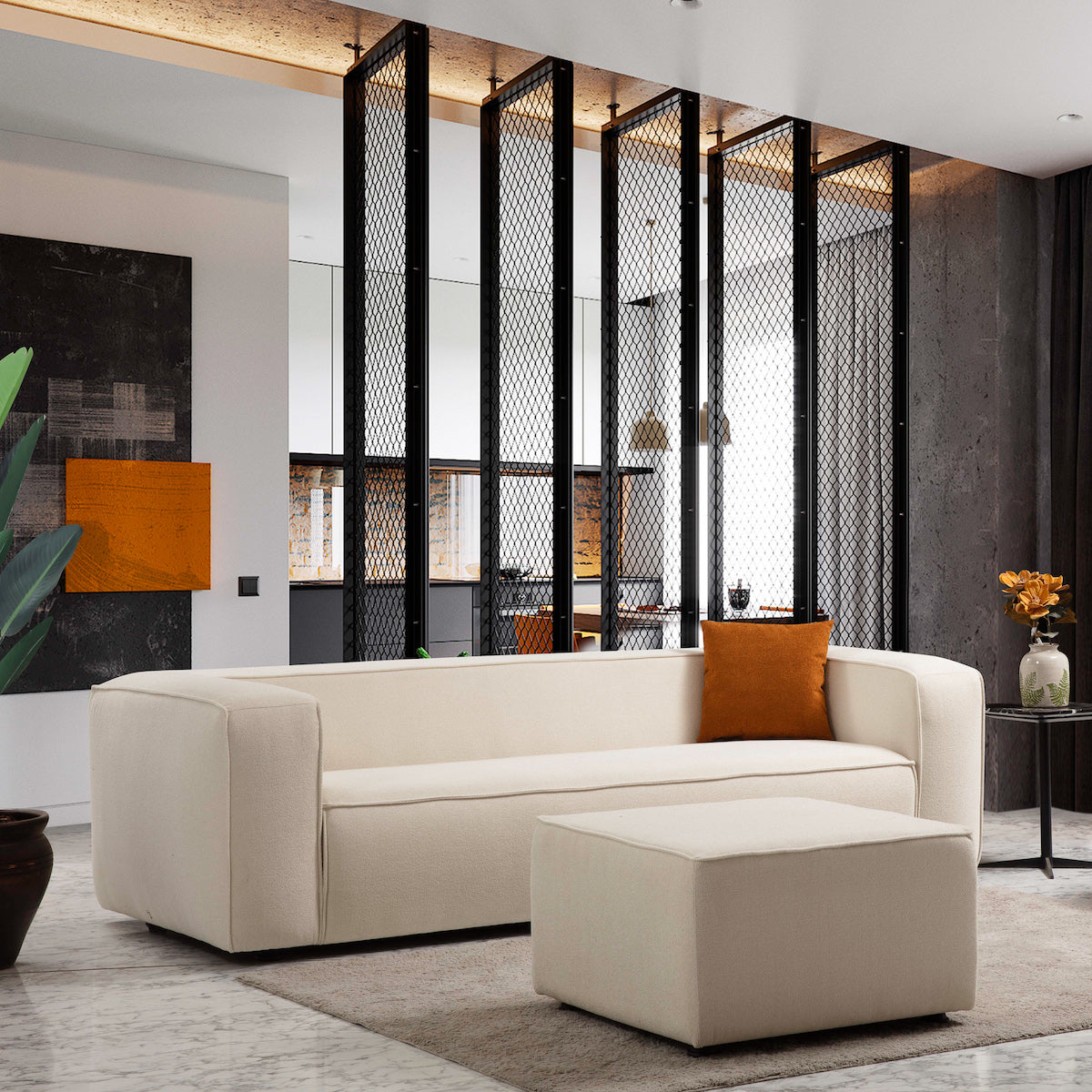 Barcelona Modern Cream Boucle Sofa - MidinMod