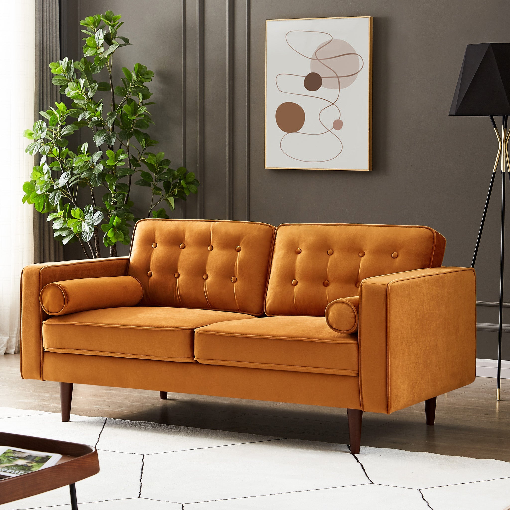 Kirby Burnt Orange Fabric Loveseat - MidinMod