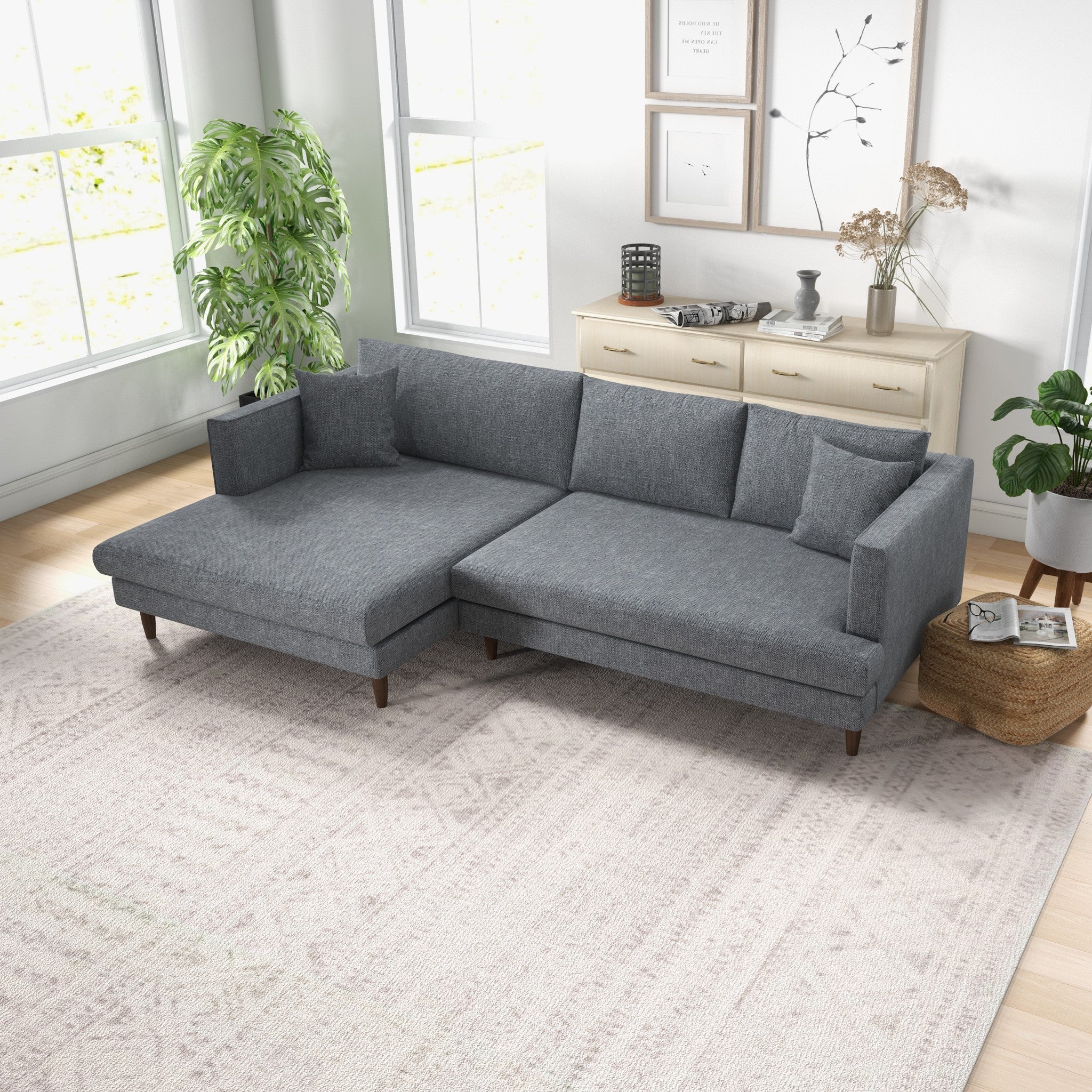 Delano Grey Linen Sectional Sofa Left Facing Chaise - MidinMod
