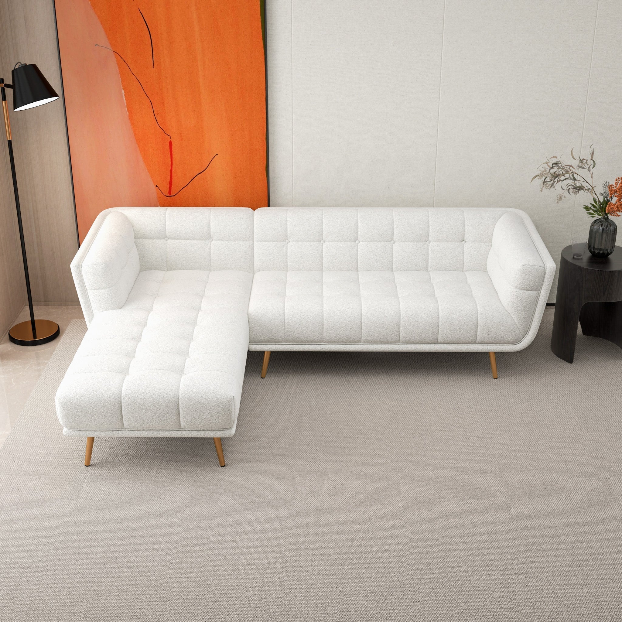 Kano L Shape Sectional Cream Boucle Sofa Left Facing Chaise - MidinMod