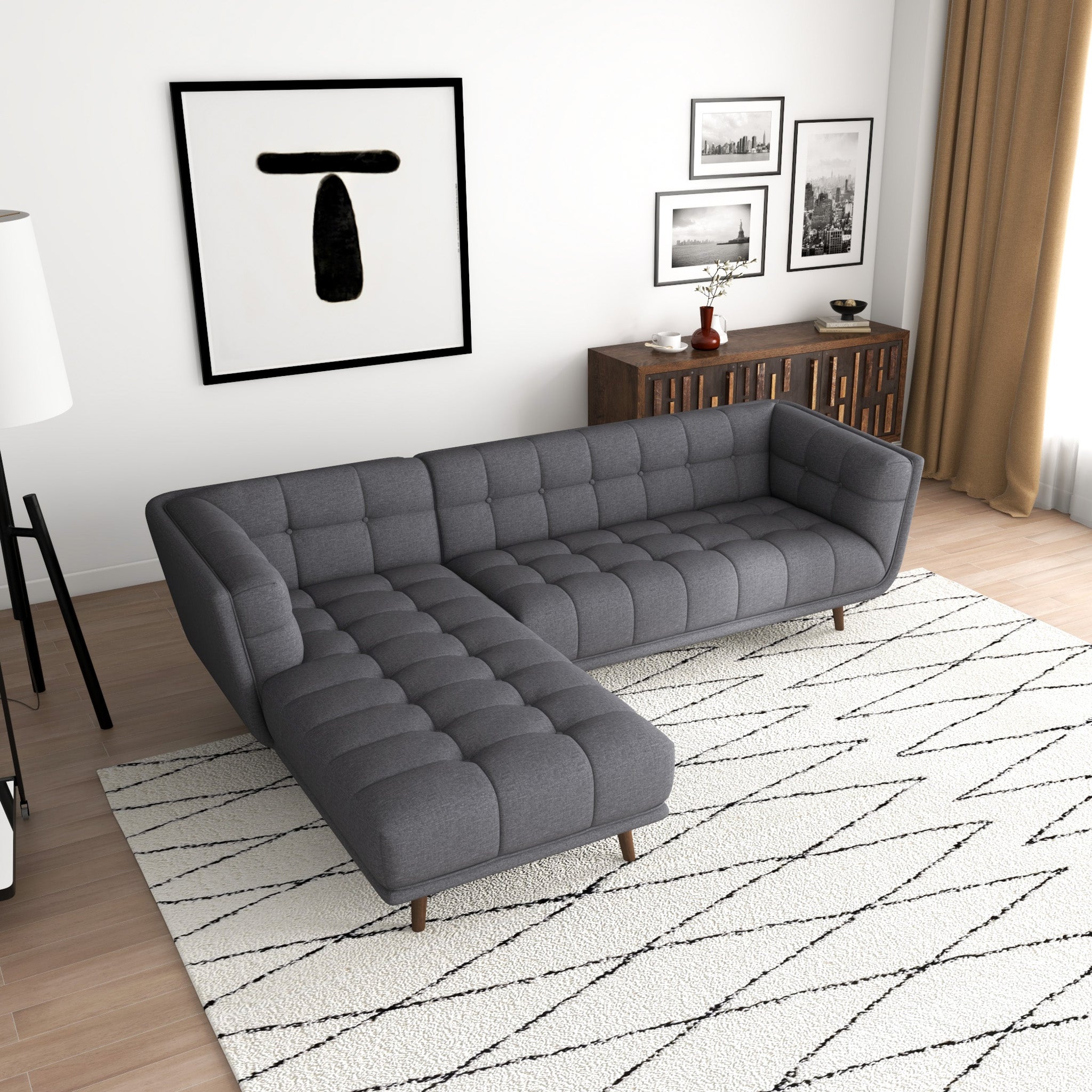 Kano Dark Gray Fabric Sectional Sofa Left Facing Chaise - MidinMod