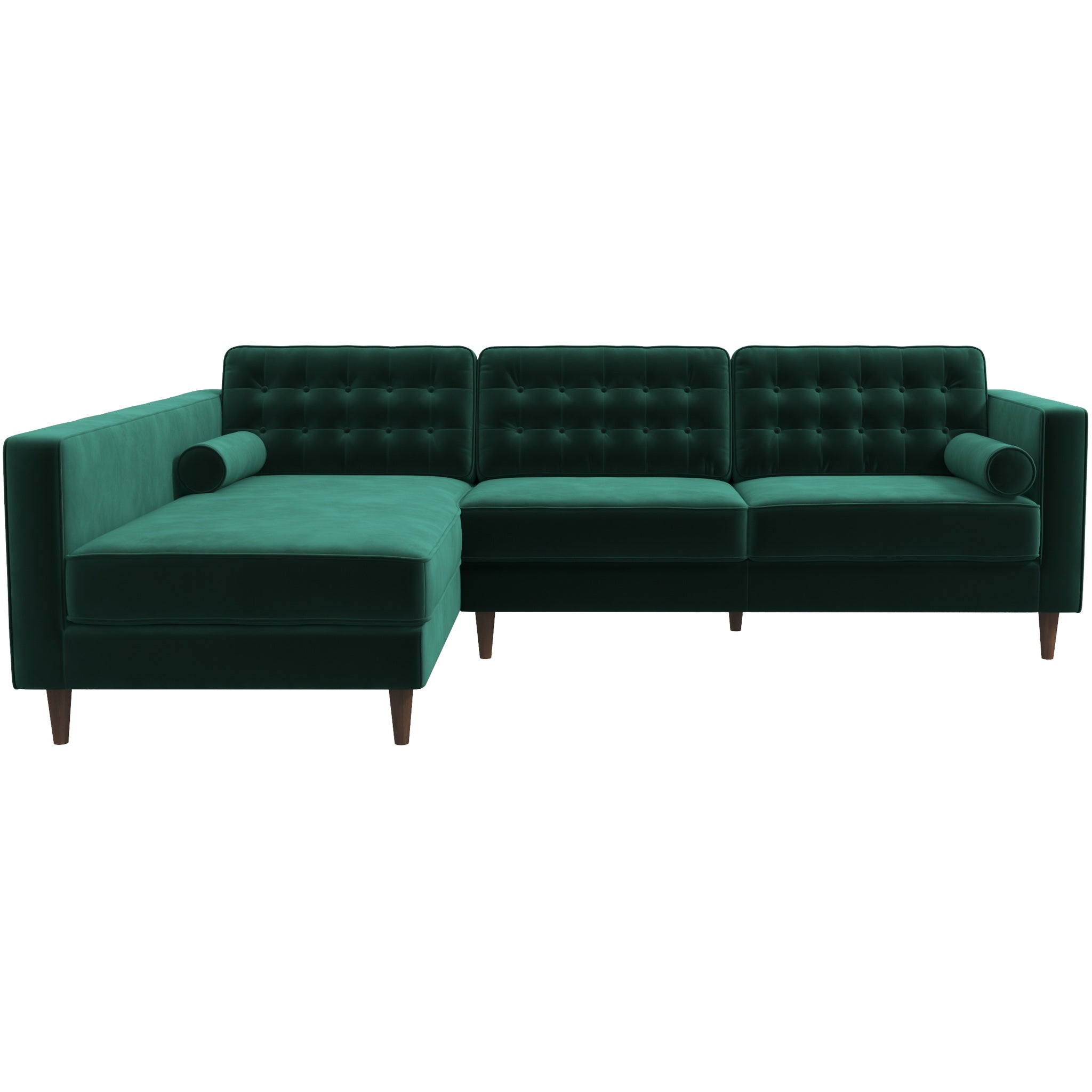 Olson Green Velvet Sectional Sofa Left Chaise - MidinMod