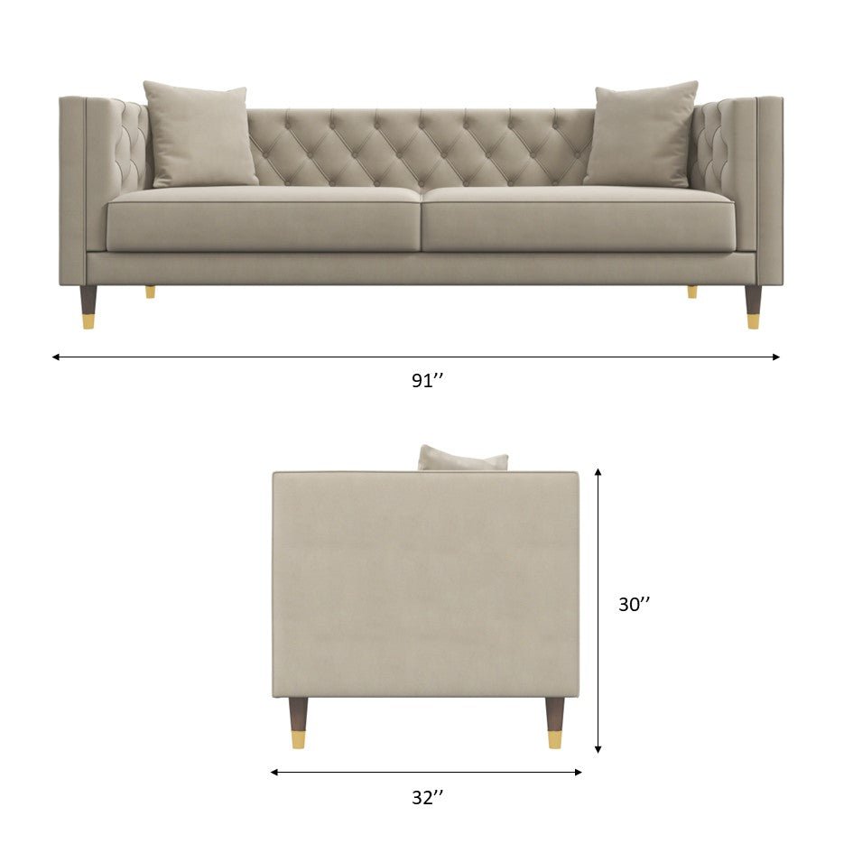 Lewis Cream Velvet Sofa - MidinMod