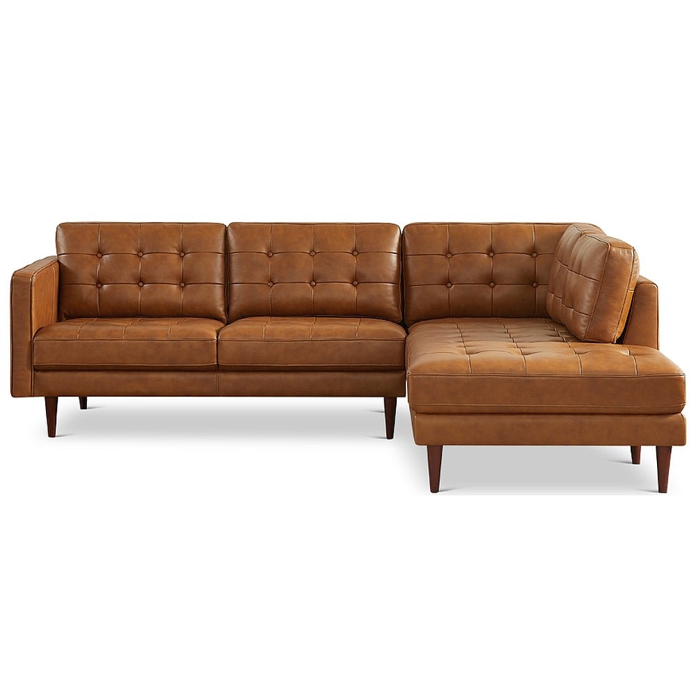 Lugano L-Shaped Genuine Leather Right-Facing Sectional Sofa Cognac - MidinMod