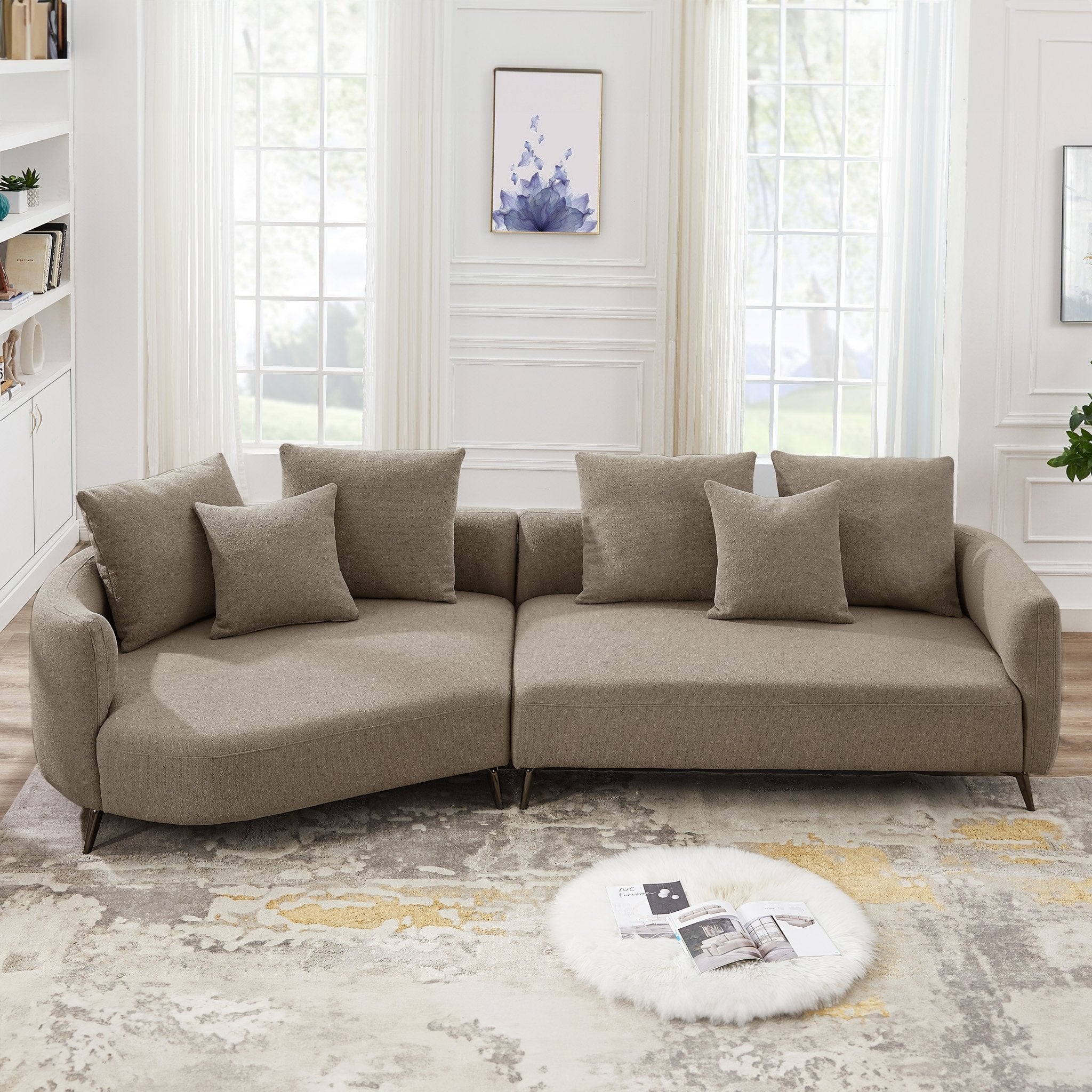 Lusia Boucle Sectional Sofa Mocha Left - MidinMod
